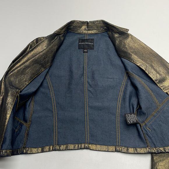 ROCK & REPUBLIC Women’s Small Gold Blue Jean Jacket - Picture 3 of 4